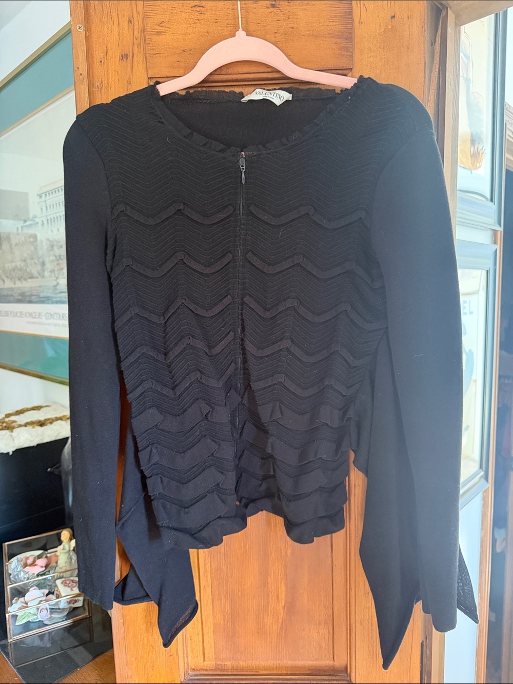 Valentino Black Knit Top with Lace Trim